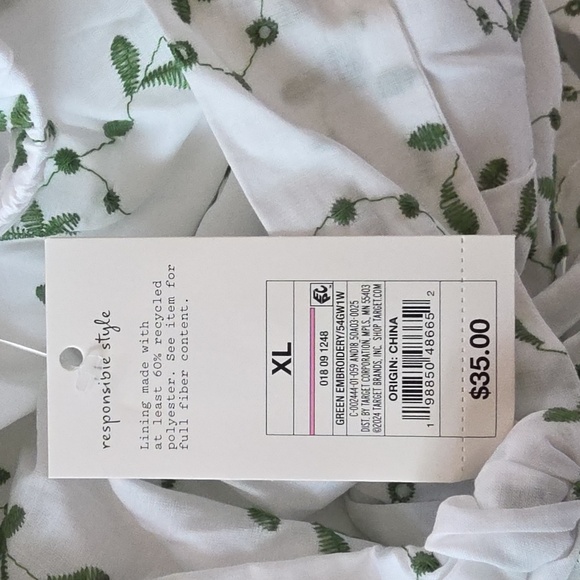 A New Day Women's White & Green Embroidery Maxi Sleeveless Dress Size XL NWT - Picture 6 of 7